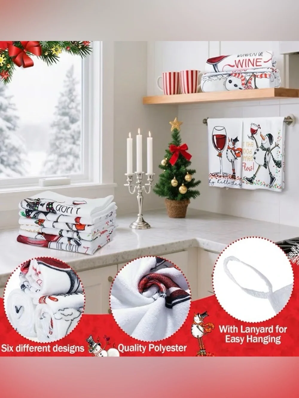 RESERVED 💜 Holiday Snowman Wine Kitchen Towel set -6 towels